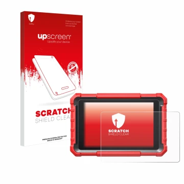 Face avant d’un emballage produit avec le logo de la marque upscreen. À côté, l’appareil Launch X-431 PROS Elite Pro 5 est rep