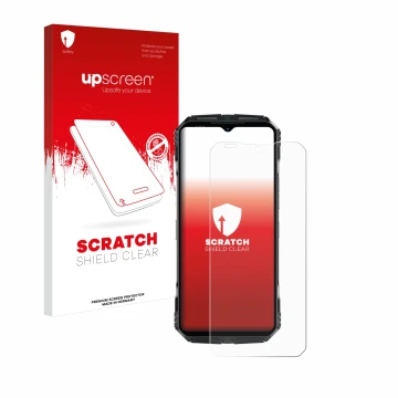 Face avant d’un emballage produit avec le logo de la marque upscreen. À côté, l’appareil Doogee S118 Pro est représenté avec l