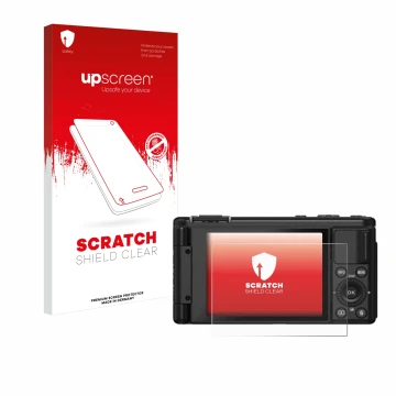 Face avant d’un emballage produit avec le logo de la marque upscreen. À côté, l’appareil Yashica City 100 est représenté avec 