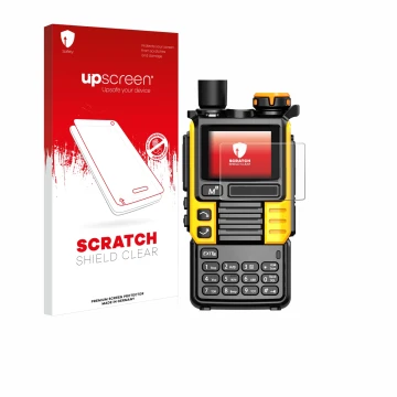Face avant d’un emballage produit avec le logo de la marque upscreen. À côté, l’appareil Quansheng UV-K5 (99) est représenté a