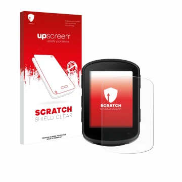 Face avant d’un emballage produit avec le logo de la marque upscreen. À côté, l’appareil Garmin Edge 540 Solar est représenté 