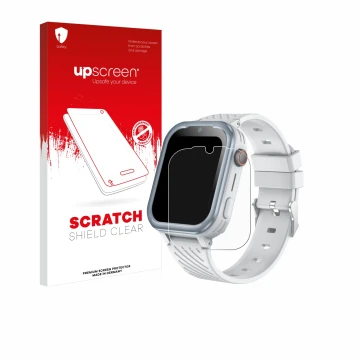 Face avant d’un emballage produit avec le logo de la marque upscreen. À côté, l’appareil DDIOYIUR Smartwatch est représenté av