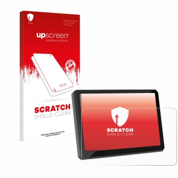 Face avant d’un emballage produit avec le logo de la marque upscreen. À côté, l’appareil Carpuride W702BS 7