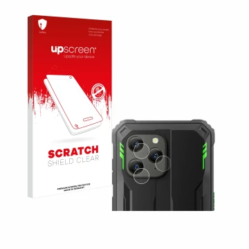 Face avant d’un emballage produit avec le logo de la marque upscreen. À côté, l’appareil Blackview BV5300 Plus (Caméra UNIQUEM