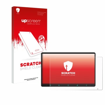 Face avant d’un emballage produit avec le logo de la marque upscreen. À côté, l’appareil Joying Car Radio 11.6