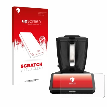 Face avant d’un emballage produit avec le logo de la marque upscreen. À côté, l’appareil Vorwerk Thermomix TM7 est représenté 