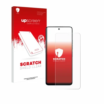 Face avant d’un emballage produit avec le logo de la marque upscreen. À côté, l’appareil Umidigi Note 100 5G est représenté av