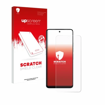 Face avant d’un emballage produit avec le logo de la marque upscreen. À côté, l’appareil Umidigi Note 100 est représenté avec 