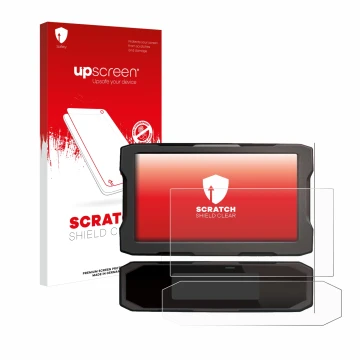 Face avant d’un emballage produit avec le logo de la marque upscreen. À côté, l’appareil Honda NT 1100 2021 est représenté ave