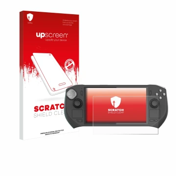 Face avant d’un emballage produit avec le logo de la marque upscreen. À côté, l’appareil Zotac Gaming Zone est représenté avec