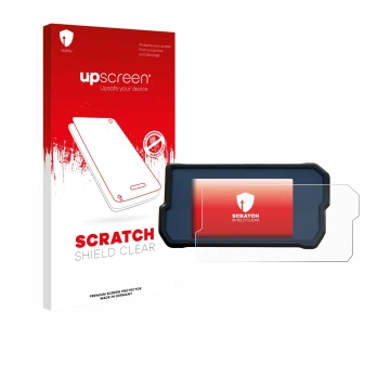 Face avant d’un emballage produit avec le logo de la marque upscreen. À côté, l’appareil KTM 390 / 890 Adventure 2020+ est rep