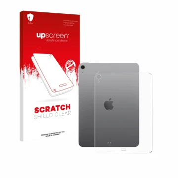 Face avant d’un emballage produit avec le logo de la marque upscreen. À côté, l’appareil Apple iPad Air 11