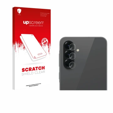 Face avant d’un emballage produit avec le logo de la marque upscreen. À côté, l’appareil Samsung Galaxy A56 5G (Caméra UNIQUEM
