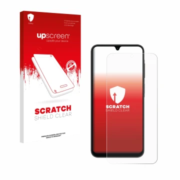 Face avant d’un emballage produit avec le logo de la marque upscreen. À côté, l’appareil Samsung Galaxy A26 5G est représenté 