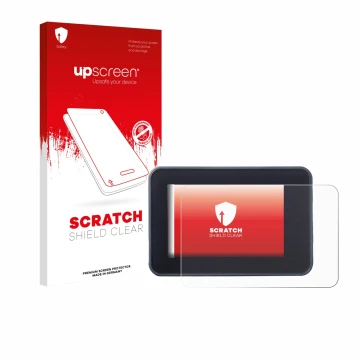 Face avant d’un emballage produit avec le logo de la marque upscreen. À côté, l’appareil Yamaha MT-07 2023 est représenté avec