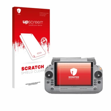 Face avant d’un emballage produit avec le logo de la marque upscreen. À côté, l’appareil DJI RC Plus 2 est représenté avec la 