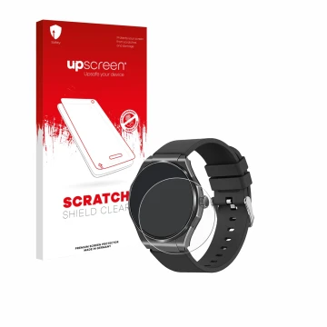 Face avant d’un emballage produit avec le logo de la marque upscreen. À côté, l’appareil Knauermann Pro 3 2024 (rond) est repr