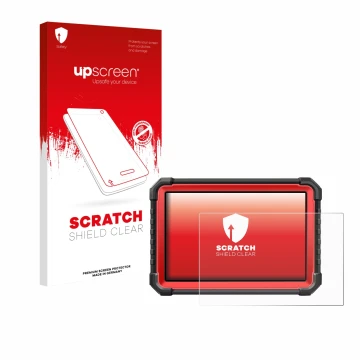 Face avant d’un emballage produit avec le logo de la marque upscreen. À côté, l’appareil Launch X-431 PRO3S+ V5.0 est représen