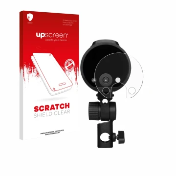 Face avant d’un emballage produit avec le logo de la marque upscreen. À côté, l’appareil Profoto A2 est représenté avec la pro