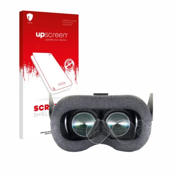 Face avant d’un emballage produit avec le logo de la marque upscreen. À côté, l’appareil Valve Index VR-Headset est représenté