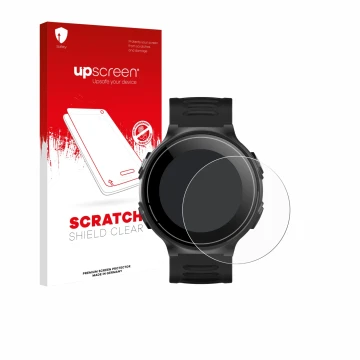 Face avant d’un emballage produit avec le logo de la marque upscreen. À côté, l’appareil Kiprun GPS 500 Coros est représenté a