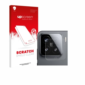 Face avant d’un emballage produit avec le logo de la marque upscreen. À côté, l’appareil Xiaomi 15 (Caméra UNIQUEMENT) est rep