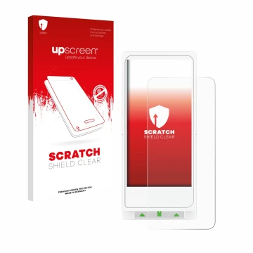 Face avant d’un emballage produit avec le logo de la marque upscreen. À côté, l’appareil Clover Flex est représenté avec la pr