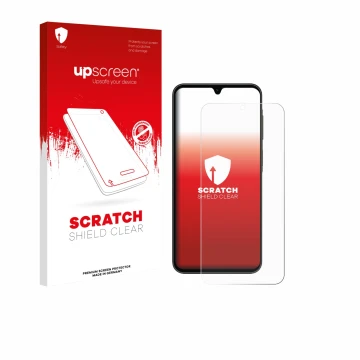 Face avant d’un emballage produit avec le logo de la marque upscreen. À côté, l’appareil Samsung Galaxy A26 5G Enterprise Edit