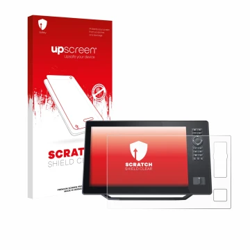 Face avant d’un emballage produit avec le logo de la marque upscreen. À côté, l’appareil Humminbird Xplore 12 est représenté a