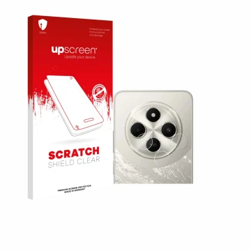 Face avant d’un emballage produit avec le logo de la marque upscreen. À côté, l’appareil Xiaomi Poco C75 (Caméra UNIQUEMENT) e