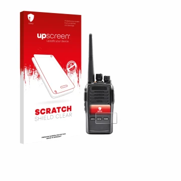 Face avant d’un emballage produit avec le logo de la marque upscreen. À côté, l’appareil Midland G18 Pro PMR est représenté av