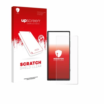 Face avant d’un emballage produit avec le logo de la marque upscreen. À côté, l’appareil ZTE Nubia Z70S Ultra est représenté a