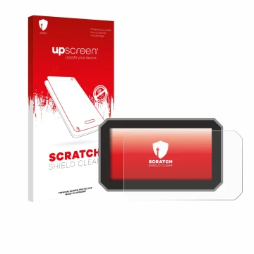 Face avant d’un emballage produit avec le logo de la marque upscreen. À côté, l’appareil Honda Forza 2025 est représenté avec 