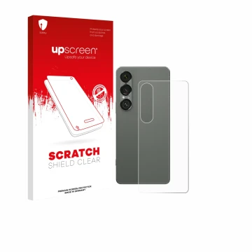 Face avant d’un emballage produit avec le logo de la marque upscreen. À côté, l’appareil Sony Xperia 1 VII (Arrière) est repré