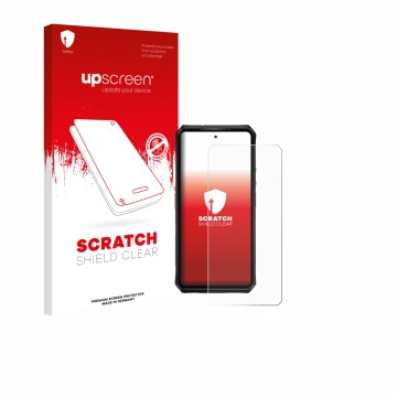 Face avant d’un emballage produit avec le logo de la marque upscreen. À côté, l’appareil Ulefone Armor 28 Pro est représenté a