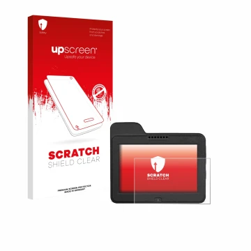 Face avant d’un emballage produit avec le logo de la marque upscreen. À côté, l’appareil Naviter Omni est représenté avec la p