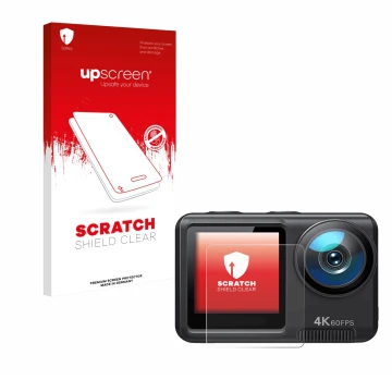 Face avant d’un emballage produit avec le logo de la marque upscreen. À côté, l’appareil Wolfang GA420 est représenté avec la 