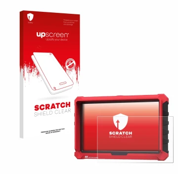 Face avant d’un emballage produit avec le logo de la marque upscreen. À côté, l’appareil Lilliput A7s 7