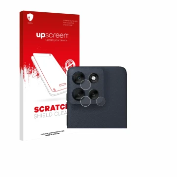 Face avant d’un emballage produit avec le logo de la marque upscreen. À côté, l’appareil Motorola Moto G56 (Caméra UNIQUEMENT)