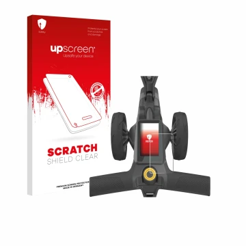 Face avant d’un emballage produit avec le logo de la marque upscreen. À côté, l’appareil PowaKaddy CT10 est représenté avec la
