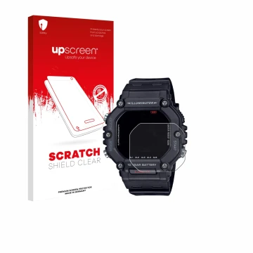 Face avant d’un emballage produit avec le logo de la marque upscreen. À côté, l’appareil Casio AE-1600H est représenté avec la