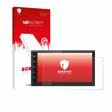 Face avant d’un emballage produit avec le logo de la marque upscreen. À côté, l’appareil Kenwood DMX6523DABS est représenté av