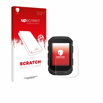 Face avant d’un emballage produit avec le logo de la marque upscreen. À côté, l’appareil Garmin Edge MTB est représenté avec l