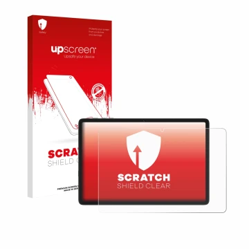 Face avant d’un emballage produit avec le logo de la marque upscreen. À côté, l’appareil Tabwee T20 10.1