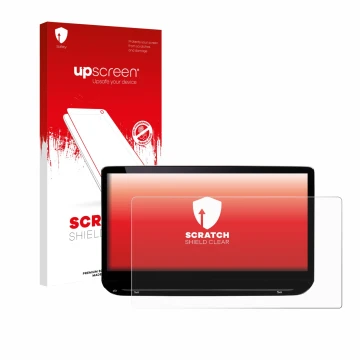 Face avant d’un emballage produit avec le logo de la marque upscreen. À côté, l’appareil Skoda Octavia Combi RS 13