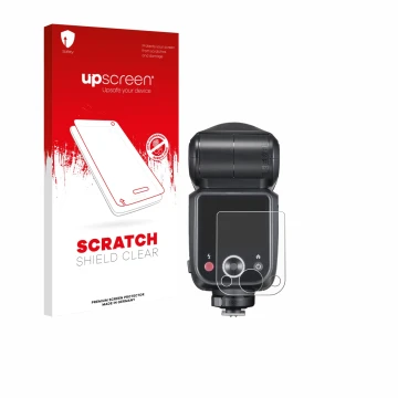 Face avant d’un emballage produit avec le logo de la marque upscreen. À côté, l’appareil Godox V100 est représenté avec la pro