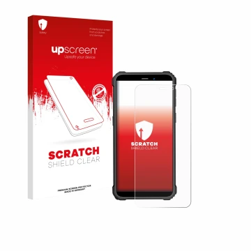 Face avant d’un emballage produit avec le logo de la marque upscreen. À côté, l’appareil Oukitel WP32 Pro est représenté avec 