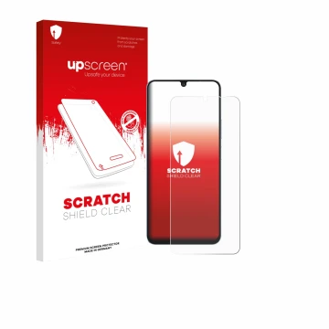 Face avant d’un emballage produit avec le logo de la marque upscreen. À côté, l’appareil Blackview Shark 6 5G est représenté a