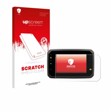 Face avant d’un emballage produit avec le logo de la marque upscreen. À côté, l’appareil Honda Hornet CB1000 SP 2025 est repré