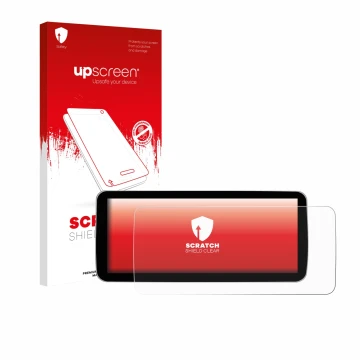 Face avant d’un emballage produit avec le logo de la marque upscreen. À côté, l’appareil Ninetom Car Radio 12.3